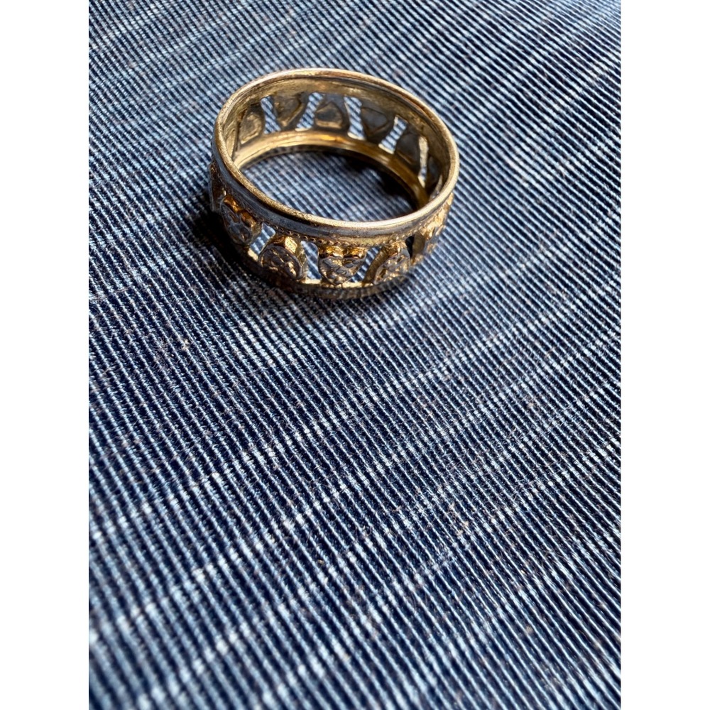 Vintage Espo Sterling Silver Heart Filigree Openwork Band Ring Size 8